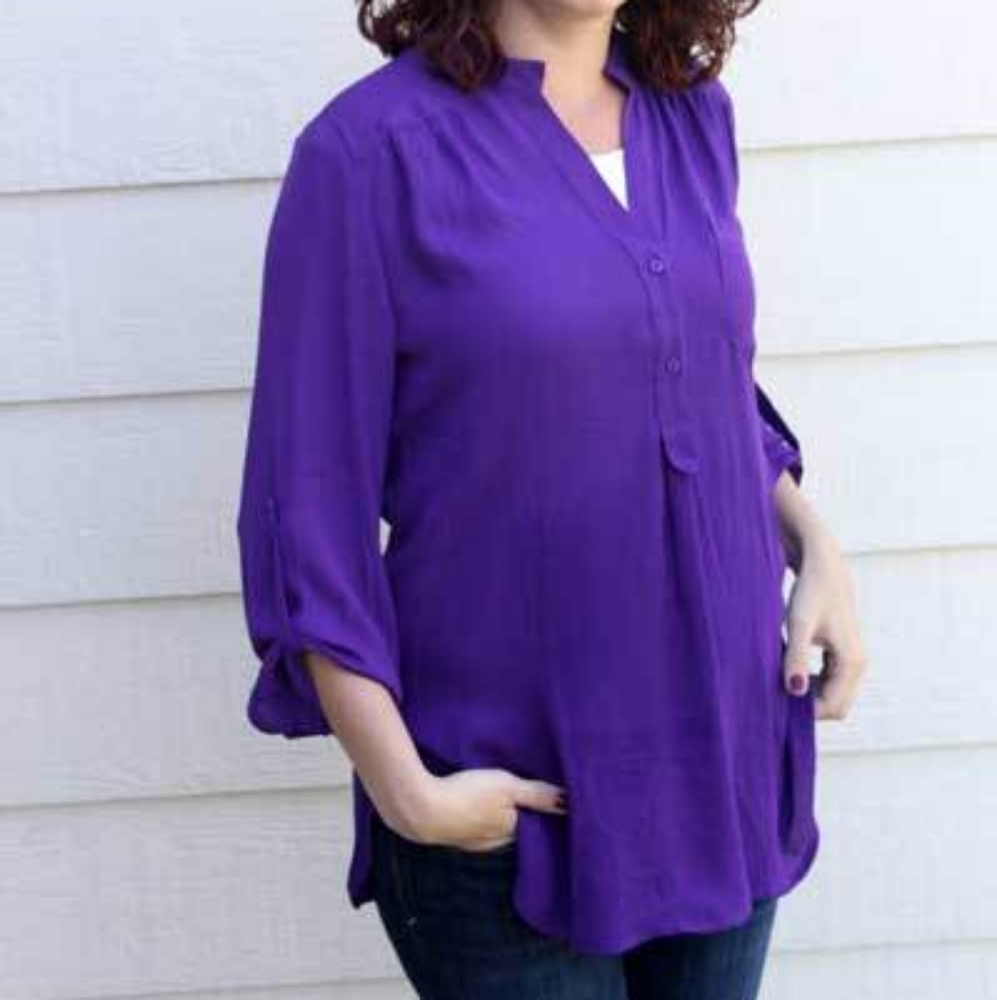 41 Hawthorn Purple Colibri Solid Tab Sleeve Blouse